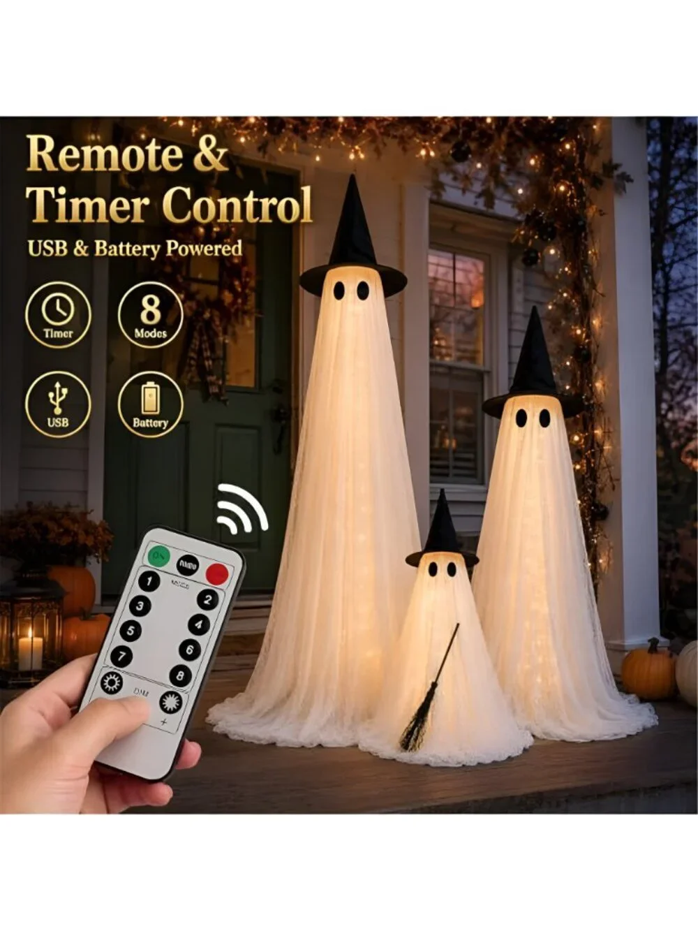 Halloween Decorations Outdoor 3 Pack Lighted Ghost-Family with Timer Remote